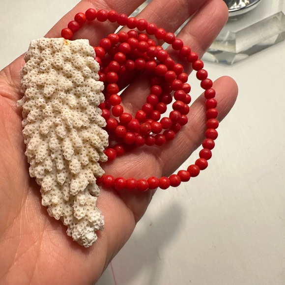 Red Coral Beaded Necklace + Large White Coral Pendant - Picture 7 of 13